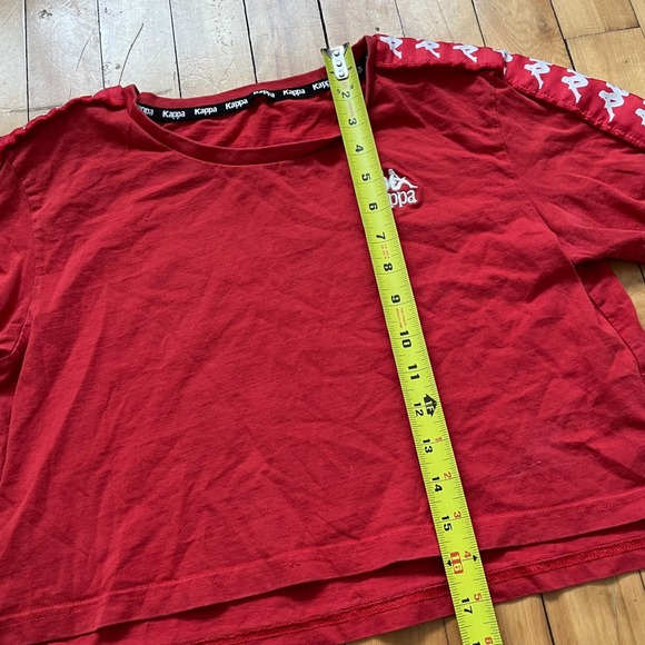 Kappa Red Cropped T-Shirt Logo Taping Sleeve Athletic Casual Women's - Picture 5 of 5